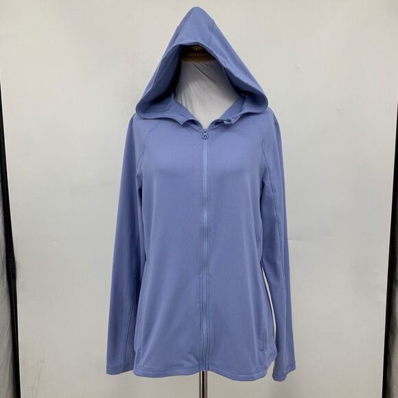 Layer 8 Jacket Womens M Medium Blue Qwick Dry Full Zip Bungee Waist Back Hooded - Picture 2 of 12